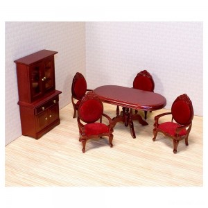 Black Friday | Melissa & Doug Classic Wooden Dollhouse Dining Room Furniture (6pc) - Table, Armchairs, Hutch - Sale