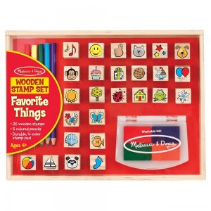 Black Friday | Melissa & Doug Wooden Stamp Set, Favorite Things - 26 Wooden Stamps, 4-Color Stamp Pad - Sale