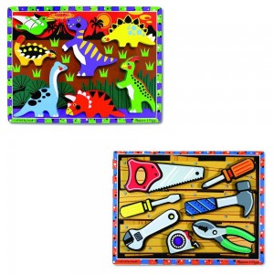 Black Friday | Melissa & Doug Wooden Chunky Puzzles Set - Tools and Dinosaurs 14pc - Sale