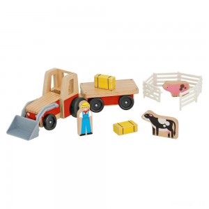 Black Friday | Melissa & Doug Farm Tractor Wooden Vehicle Play Set (5pc) - Sale
