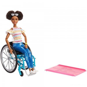 Black Friday | Barbie Fashionistas Doll #133 Brunette with Rolling Wheelchair and Ramp - Sale