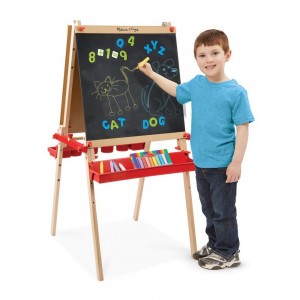 Black Friday | Melissa & Doug Deluxe Magnetic Standing Art Easel With Chalkboard, Dry-Erase Board, and 39 Letter and Number Magnets - Sale