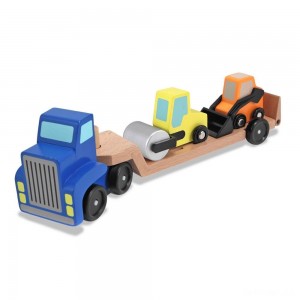 Black Friday | Melissa & Doug Low Loader Wooden Vehicle Play Set - 1 Truck With 2 Chunky Construction Vehicles - Sale