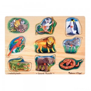 Black Friday | Melissa & Doug Zoo Sound Puzzle - Wooden Peg Puzzle With Sound Effects 8pc - Sale