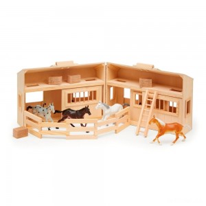 Black Friday | Melissa & Doug Fold and Go Wooden Horse Stable Dollhouse With Handle and Toy Horses (11 pc) - Sale