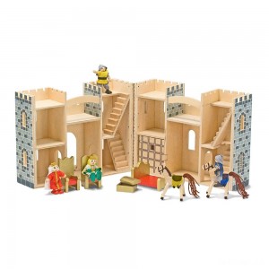 Black Friday | Melissa & Doug Fold and Go Wooden Castle Dollhouse With Wooden Dolls and Horses (12pc) - Sale