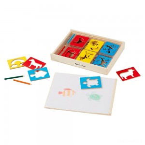 Black Friday | Melissa & Doug Wooden Stencil Set With 27 Themed Stencils and 4 Pencils - Sale