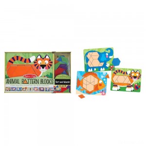Black Friday | Melissa & Doug Animal Pattern Blocks Set With 5 Double-Sided Wooden Boards and 47 Multi-Shaped Blocks - Sale