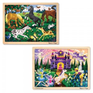 Black Friday | Melissa & Doug Wooden Jigsaw Puzzles Set - Fairy Princess Castle and Horses 2pc - Sale