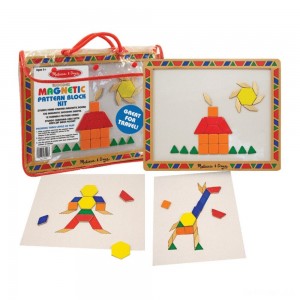 Black Friday | Melissa & Doug Deluxe Wooden Magnetic Pattern Blocks Set - Educational Toy With 120 Magnets and Carrying Case - Sale