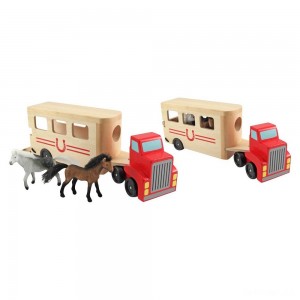 Black Friday | Melissa & Doug Horse Carrier Wooden Vehicle Play Set With 2 Flocked Horses and Pull-Down Ramp - Sale
