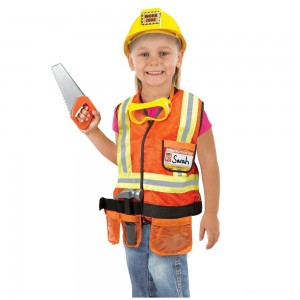 Black Friday | Melissa & Doug Construction Worker Role Play Costume Dress-Up Set (6pc), Adult Unisex, Size: Large, Gold/Orange/Yellow - Sale