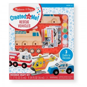 Black Friday | Melissa & Doug Decorate-Your-Own Wooden Rescue Vehicles Craft Kit - Police Car, Fire Truck, Helicopter - Sale