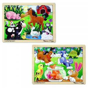 Black Friday | Melissa & Doug Animals Wooden Jigsaw Puzzles Set - Pets and Farm Life (24pc) - Sale