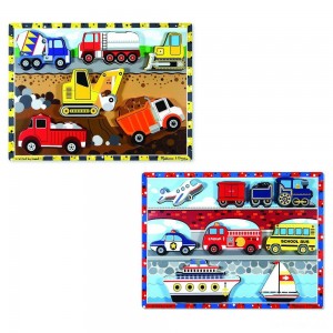 Black Friday | Melissa & Doug Wooden Chunky Puzzles Set - Vehicles and Construction 15pc - Sale