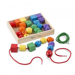Black Friday | Melissa & Doug Primary Lacing Beads - Educational Toy With 30 Wooden Beads and 2 Laces - Sale