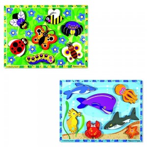 Black Friday | Melissa & Doug Wooden Chunky Puzzles Set - Ocean Animals and Insects 14pc - Sale