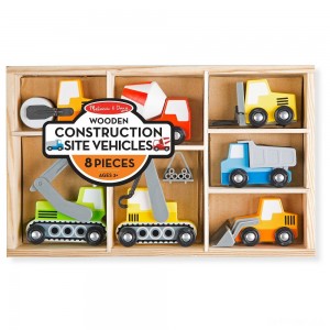 Black Friday | Melissa & Doug Wooden Construction Site Vehicles With Wooden Storage Tray (8pc) - Sale