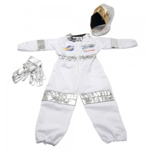 Black Friday | Melissa & Doug Astronaut Role Play Costume Set (5pc) - Jumpsuit, Helmet, Gloves, Name Tag, Adult Unisex, Size: Small, Red/Gold/Silver - Sale
