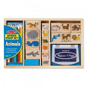 Black Friday | Melissa & Doug Wooden Stamp Set: Animals - 16 Stamps, 4 Colored Pencils, Stamp Pad - Sale