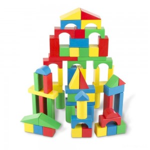 Black Friday | Melissa & Doug Wooden Building Blocks Set - 100 Blocks in 4 Colors and 9 Shapes - Sale