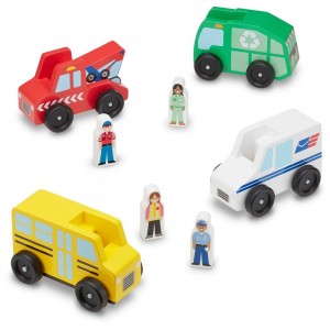 Black Friday | Melissa & Doug Community Vehicles Play Set - Classic Wooden Toy With 4 Vehicles and 4 Play Figures - Sale