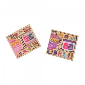 Black Friday | Melissa & Doug Wooden Stamps, Set of 2 - Princess and Friendship, With 18 Stamps, 10 Colored Pencils, and 2 Stamp Pads - Sale