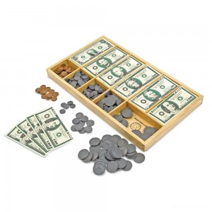 Black Friday | Melissa & Doug Play Money Set - Educational Toy With Paper Bills and Plastic Coins (50 of each denomination) and Wooden Cash Drawer for Storage - Sale