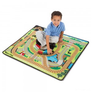 Black Friday | Melissa & Doug Round the Rails Train Rug With 3 Linking Wooden Train Cars (39 x 36 inches) - Sale