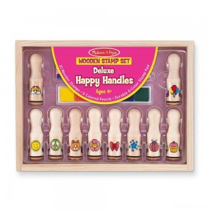 Black Friday | Melissa & Doug Deluxe Happy Handle Stamp Set With 10 Stamps, 5 Colored Pencils, and 6-Color Washable Ink Pad - Sale