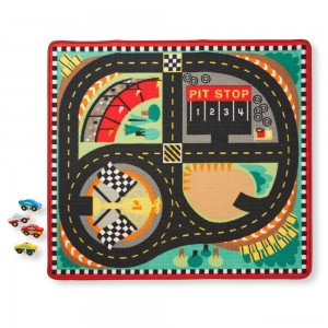 Black Friday | Melissa & Doug Round the Speedway Race Track Rug With 4 Race Cars (39 x 36 inches) - Sale