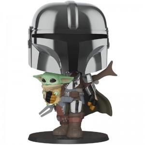 Black Friday | Star Wars The Mandalorian with Chrome Armour Carrying Baby Yoda 10-Inch Funko Pop! Vinyl