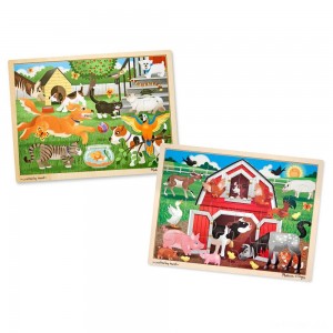 Black Friday | Melissa & Doug Animals Wooden Jigsaw Puzzle Sets - Pets and Farm 24pc each, 48pc - Sale