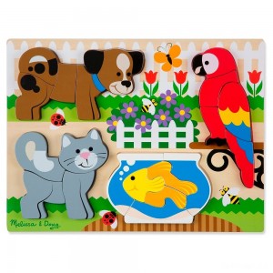 Black Friday | Melissa & Doug Pets Wooden Chunky Jigsaw Puzzle - Dog, Cat, Bird, and Fish (20pc) - Sale