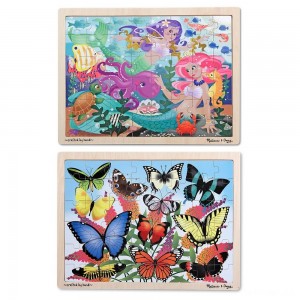 Black Friday | Melissa & Doug Wooden Jigsaw Puzzle Set - Mermaids and Butterflies 96pc - Sale