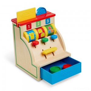 Black Friday | Melissa & Doug Spin and Swipe Wooden Toy Cash Register With 3 Play Coins and Pretend Credit Card - Sale